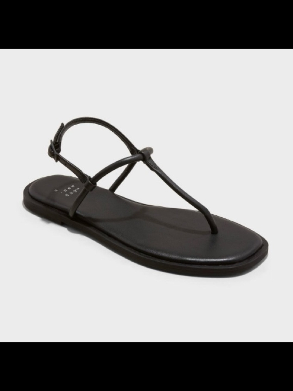 A New Day Women’s Black Leather T-Strap Flat Sandals NWOT